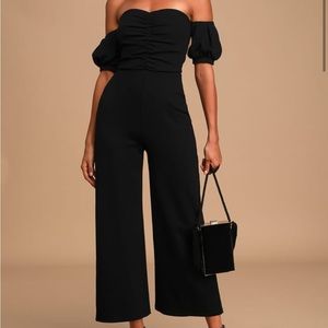Black off the shoulder puff sleeve jumpsuit